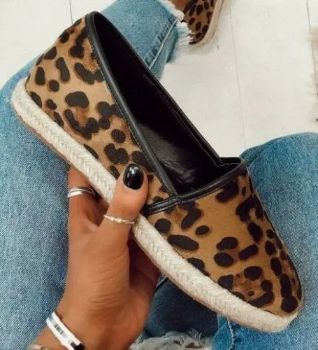 leopard B SHUJIN/эспадрильи; женская обувь на плоской подошве; повседневная женская обувь без застежки; Лоферы без застежки на толстой подошве; женские эспадрильи; - Цвет: leopard B