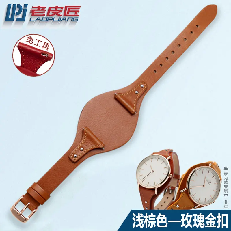 light brown x RG Натуральная кожа подходит fossil/mido/tissot fiyta часы 18 мм ремешок для часов с кожаным лотком антиквариат ремешок для женщин леди браслет на запястье - Цвет ремешка: light brown x RG