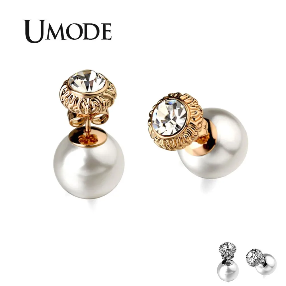 UMODE Женские двусторонние серьги гвоздики с розовой позолотой 18К в форме