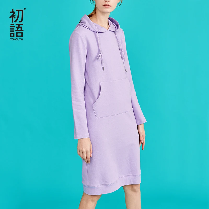 Toyouth New Autumn Long Sweater Dresses for Women Sleeve Pokects Maxi Ladies Dress Cotton H Line Solid Vestidos Mujer|Женские платья| |