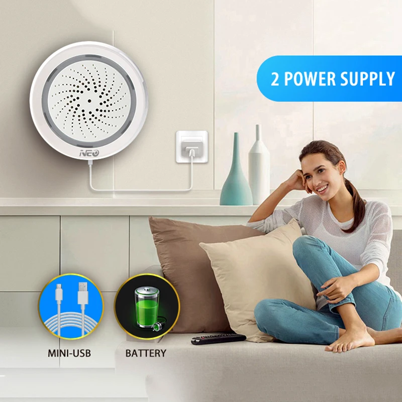 NAS-AB02WT умный WiFi сирена Датчик питания USB датчик температуры и влажности Workes с Alexa Echo и Google Home, IFTTT