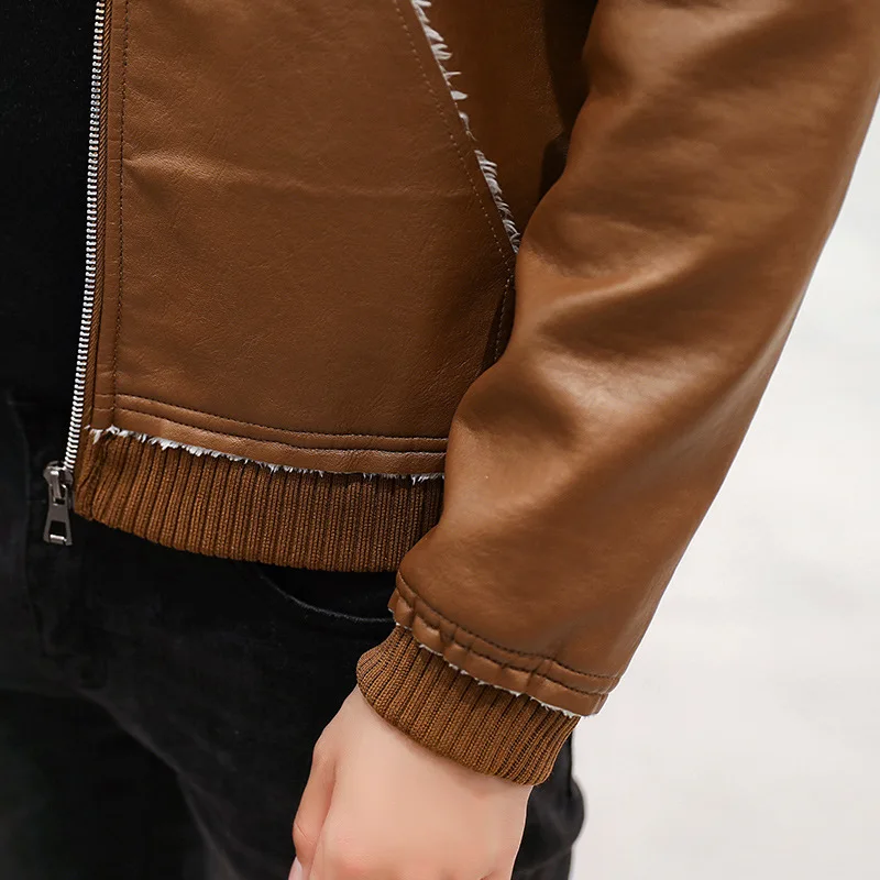 

Qiu dong with leather young men with thick fur collar jacket lapel cultivate one's morality men