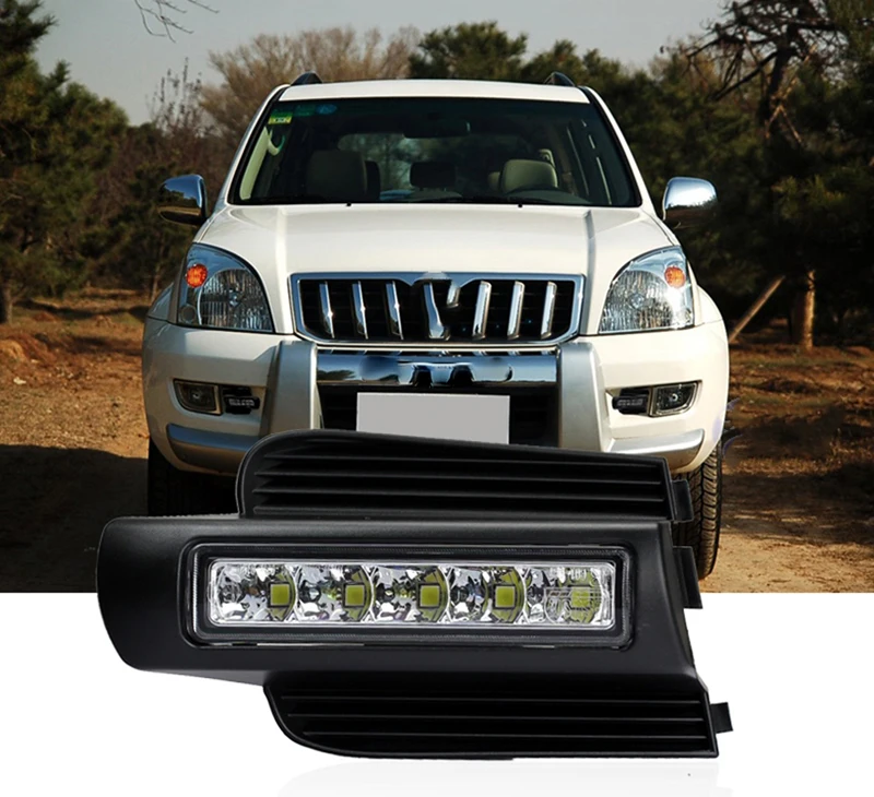 Автомобильная проблесковая дневные ходовые огни для Toyota Prado 120 Land cruiser LC120 FJ120 2003 2004 2005 2006 2007 2008 2009 Светодиодный дневной светильник тумана