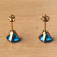 316 l stainless steel gold color vacuum plating with 8mm round aaa ocean blue zircon stud earrings jewelry 201903011434