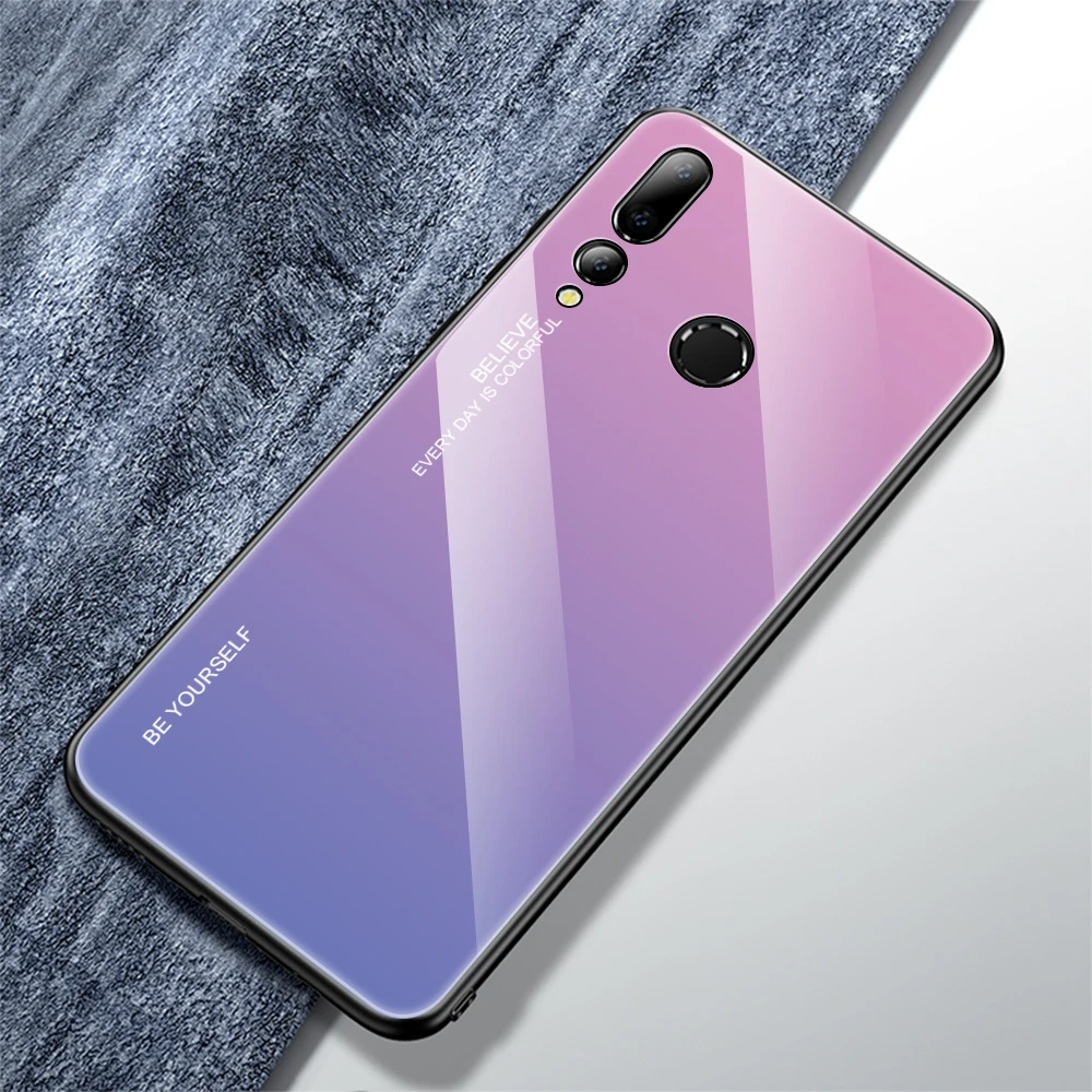 Real Tempered Glass Case for Huawei P20 P30 Pro Mate 20 10 Lite Nova 4 3 3i Honor 9 VIEW Gradient Color Luxury Soft Cover | Мобильные