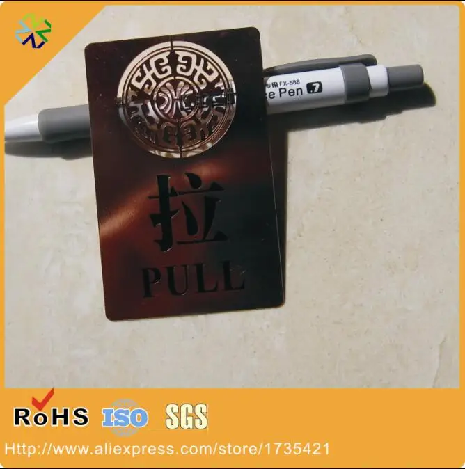 2017 new design !100pcs/lot custom size metal stainless steel material word/logo engraving black plated metal card
