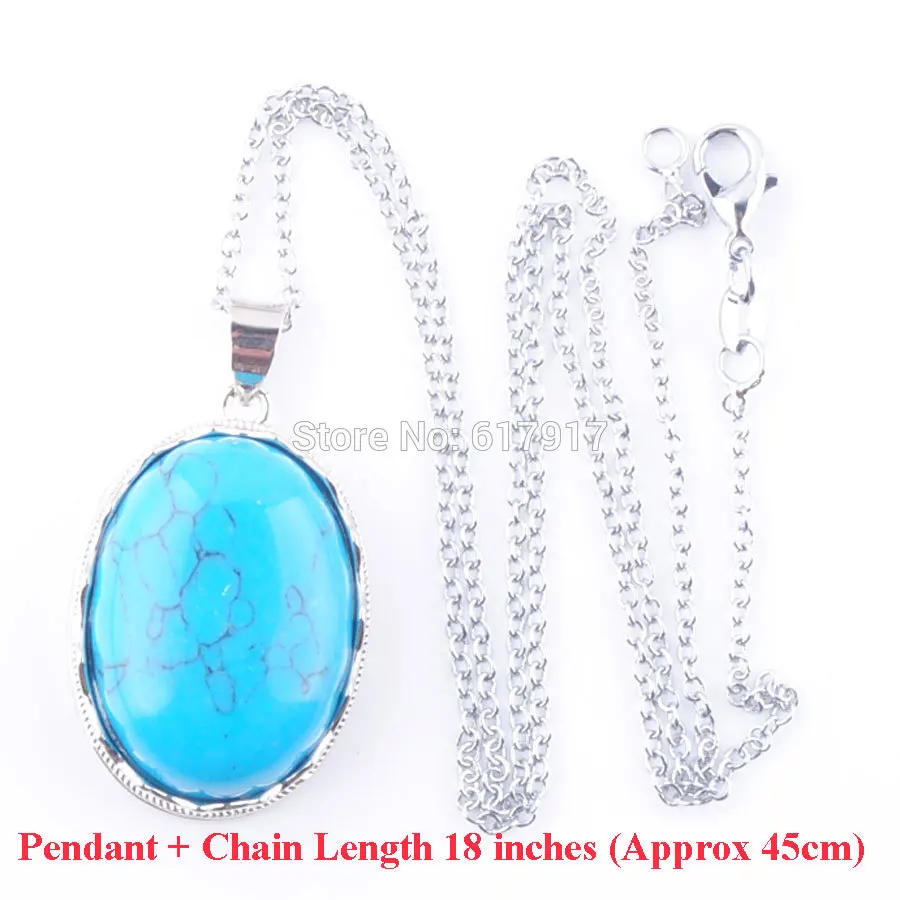 Pendant and Chain RONGZUAN кулон из натурального камня Синий Бирюзовый камень яйцо Форма подвеска-бусы и Цепочки и ожерелья цепь Рейки Исцеление Для женщин Jewelry TN3322 - Окраска металла: Pendant and Chain