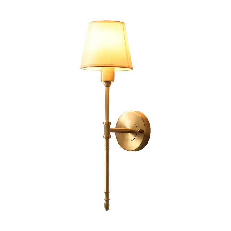 

American Copper Wall Lamp for Bedside Restaurant Minimalism Simple Fabric Art Home Decorate Living Room Bedroom LED Wall Lights