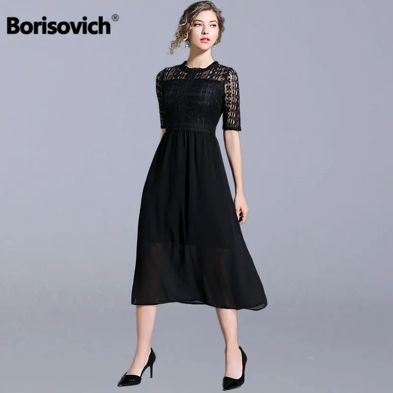 Женское шифоновое платье-трапеция Borisovich повседневное длинное ажурное платье