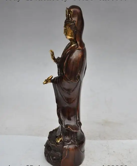 13 &quotтибетский буддизм бронзовый позолоченный стенд lotus Kwan Yin Guan ваза с Буддой