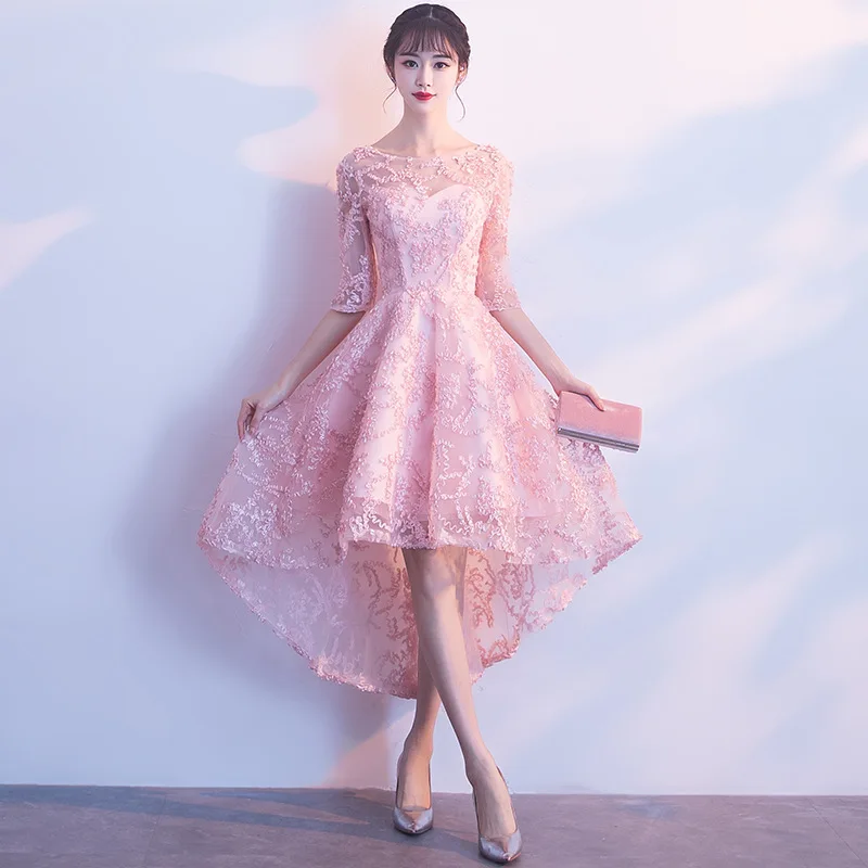 Pink Lace Satin Oriental Style Banquet Dresses Chinese Vintage Wedding Cheongsam Elegant Short Evening Party GownsSize XS - XXXL |