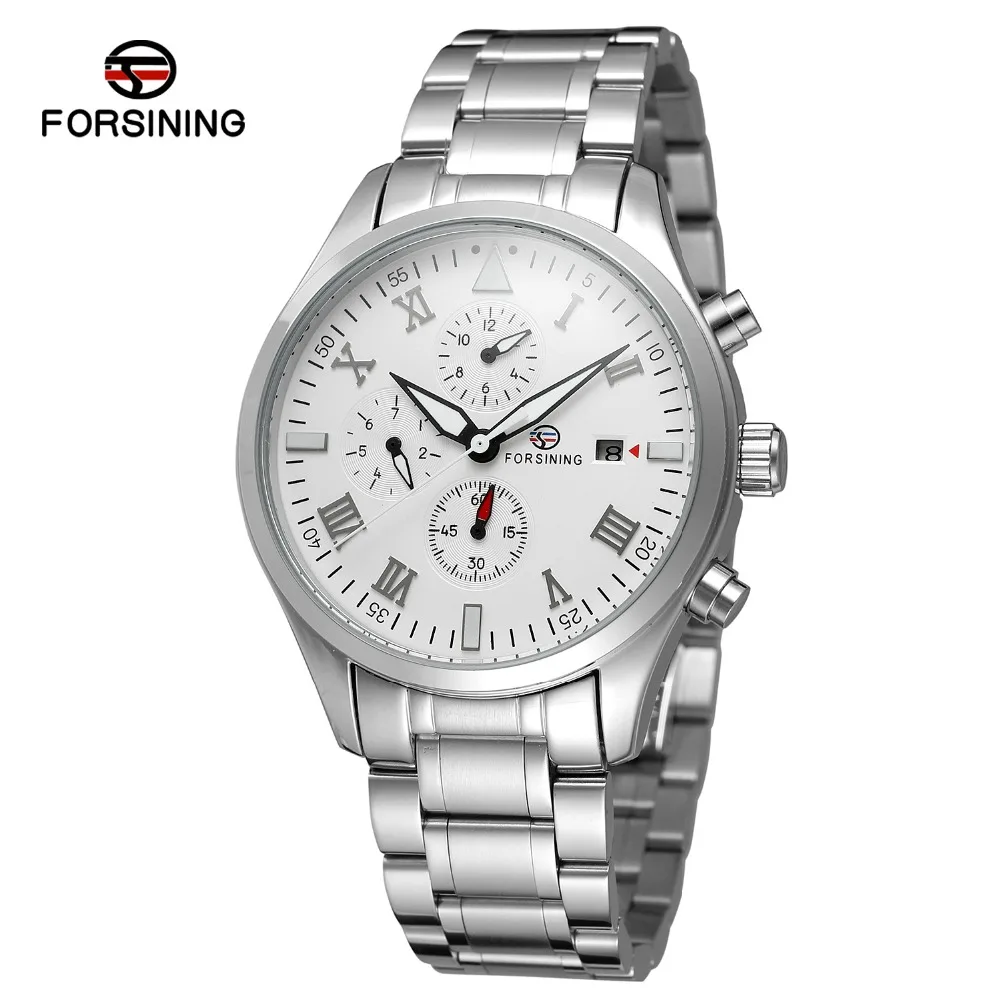 

FORSINING Men's Luxury Brand Watch Automatic Movement Stainless Steel Strap Complete Calendar Military Top Wristwatch FSG173M4