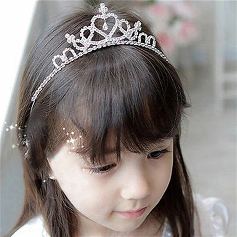 Kid Girls Elegant Heart Rhinestone Embedded Bridal Princess Tiara Crown Headband Hair Accessories | Детская одежда и обувь