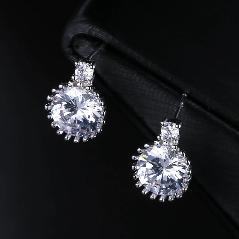 TAOLAN New Elegant Rhinestone Stud Earrings for Women Round Cubic Zirconia Lady's Piercing Rhodium Plated E684 | Украшения и