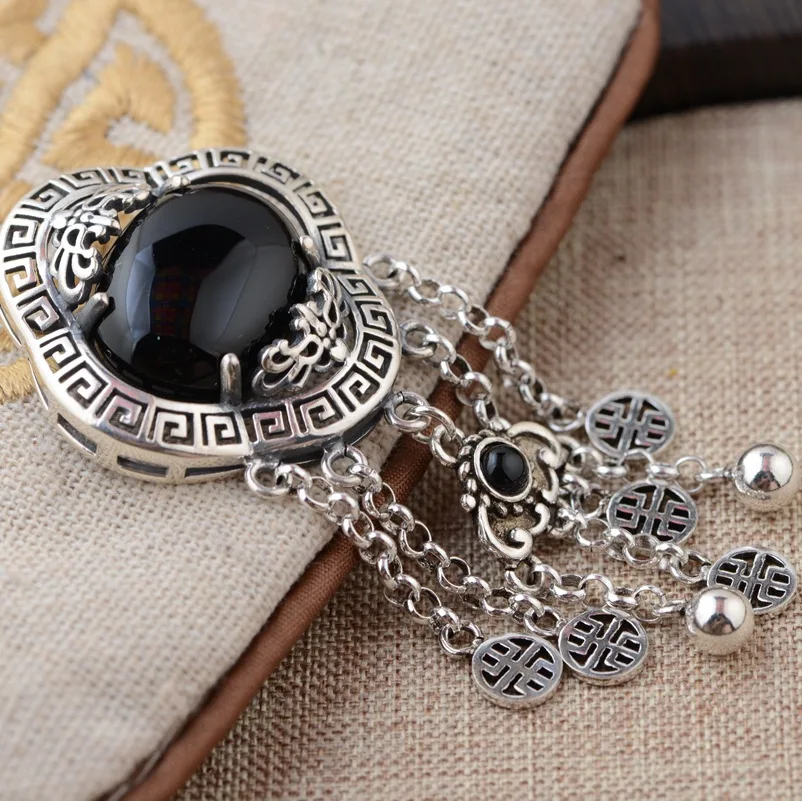 S925 silver inlaid antique crafts modeling hollow female tassel pendant major suit | Украшения и аксессуары