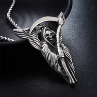 punk trendsetter flying sickle azrael skull pendant necklace jewelry accessories titanium steel necklaces