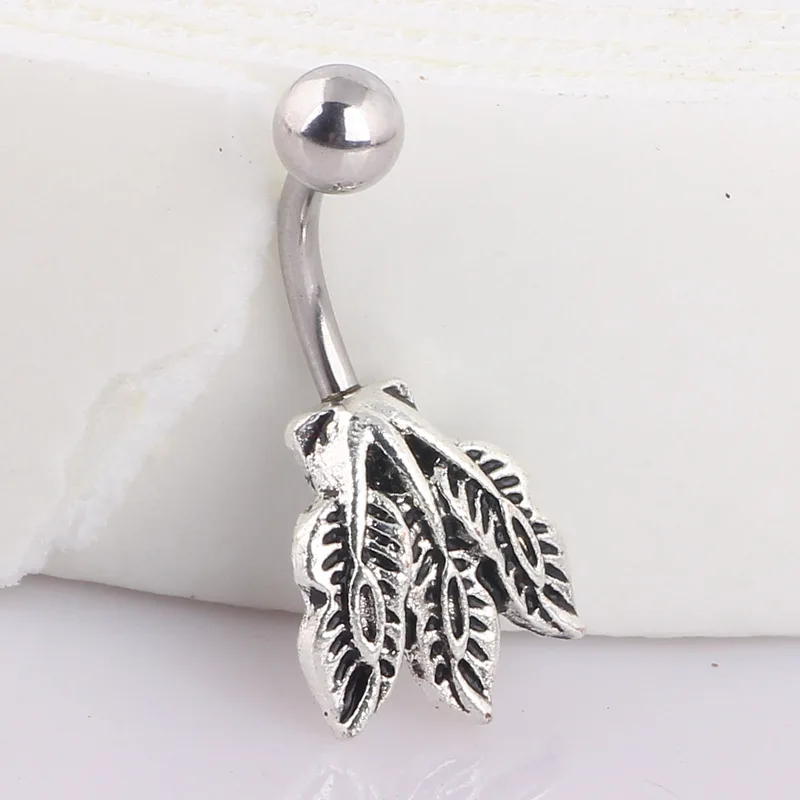 Модное женское кольцо из нержавеющей стали на пупок пупка листья пирсинг