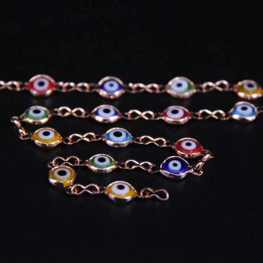 6 мм цветная цепочка с подвеской злой глаз канифольным стеклом из розового золота