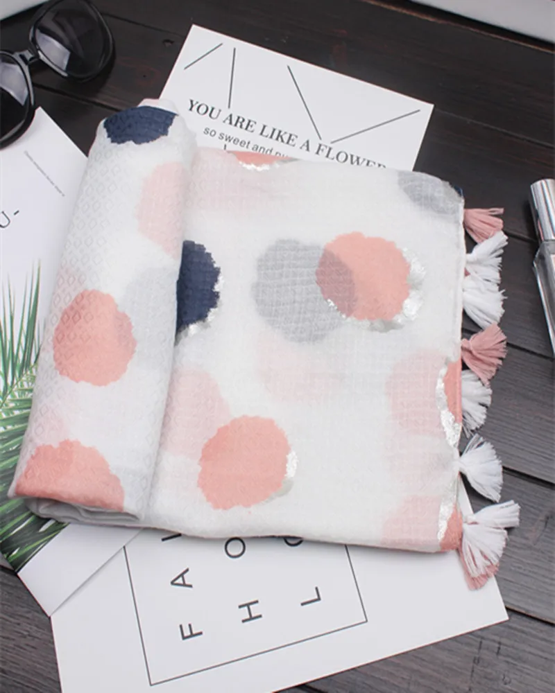 2018 New Women Dot Print Silver Foil Tassel Scarves And Shawls Long Cotton Voile Spot Hijab Wrap 10pcs/lot Free Shipping |