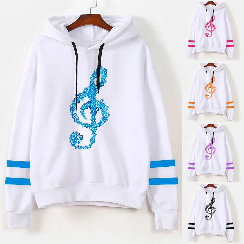 

Women tops Womens Musical Notes Long Sleeve Hoodie Sweatshirt Hooded Pullover Tops Blouse Female Clothing blusas mujer de moda&A