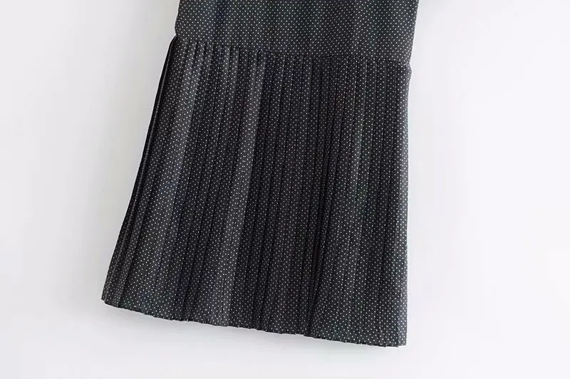 Женская мода v-образным вырезом с коротким рукавом shirtdress шарф в горошек и пуговицы повседневные платья женские подол лоскутное плиссированные платья DS1970