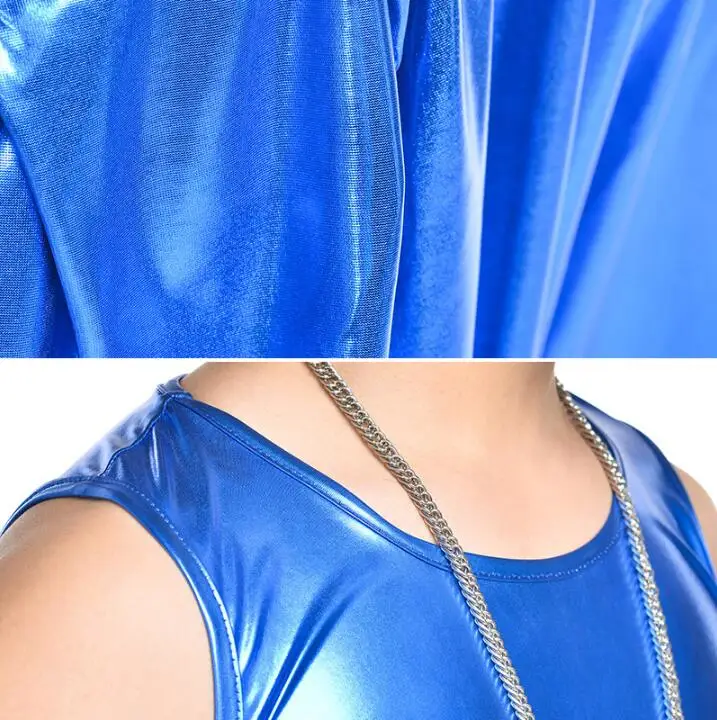 Стрейчевый синий жилет нижняя рубашка Парикмахерская одежда для ночного клуба