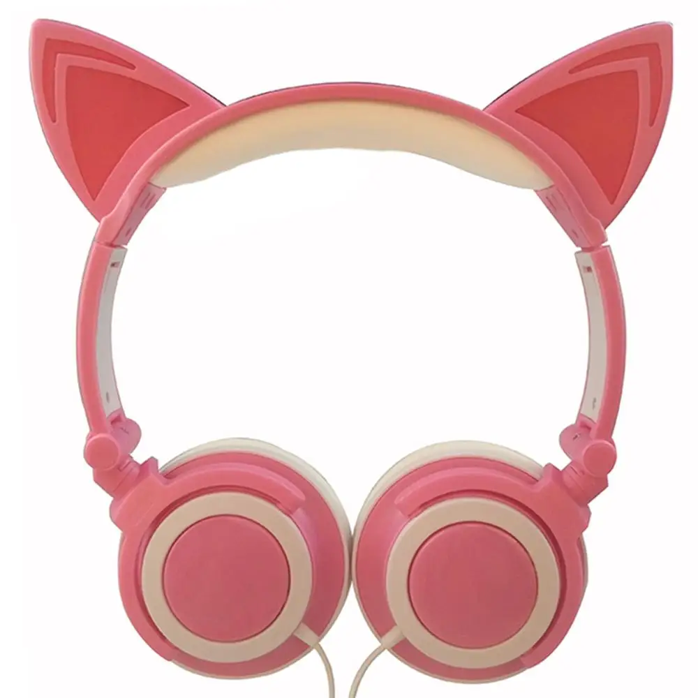 Милые наушники LIMSON с кошачьими ушками проводные складывающиеся мигающие розовые