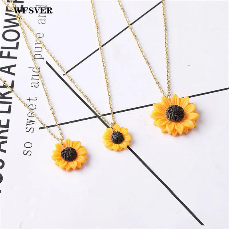 WFSVER подсолнечник подвеска ожерелье цепочка из нержавеющей стали смола Подсолнух