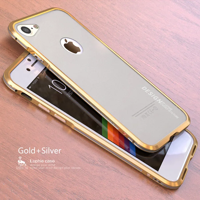 LUPHIE чехол для iPhone 8 Plus чехол Роскошный тонкий металлический алюминиевый каркас жесткий пластиковый защитный чехол для телефона iPhone 8 задняя крышка - Цвет: Gold and Silver