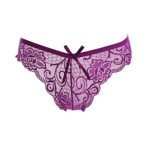purple Сексуальные женские стринги с бантиком, кружевные g-стринги, нижнее белье, трусики-танга с жемчужными бусинами, эротическое белье, 8 цветов - Цвет: purple