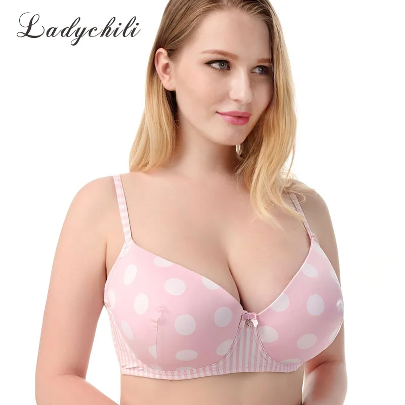 Ladychili Для женщин Intimates розовый цвет милый горошек Лишенный Лоскутная большой Sizr бюстгальтер полная чаша комфорт широкий бюстгальтер DD05