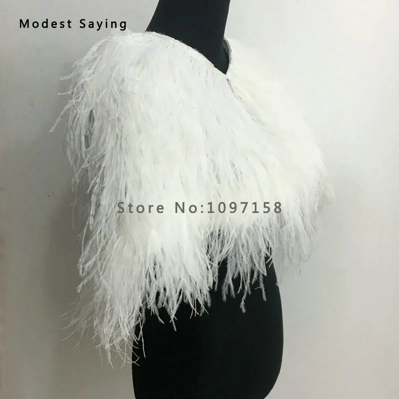 Роскошное пальто цвета слоновой кости с мехом страуса Свадебные Болеро 2017