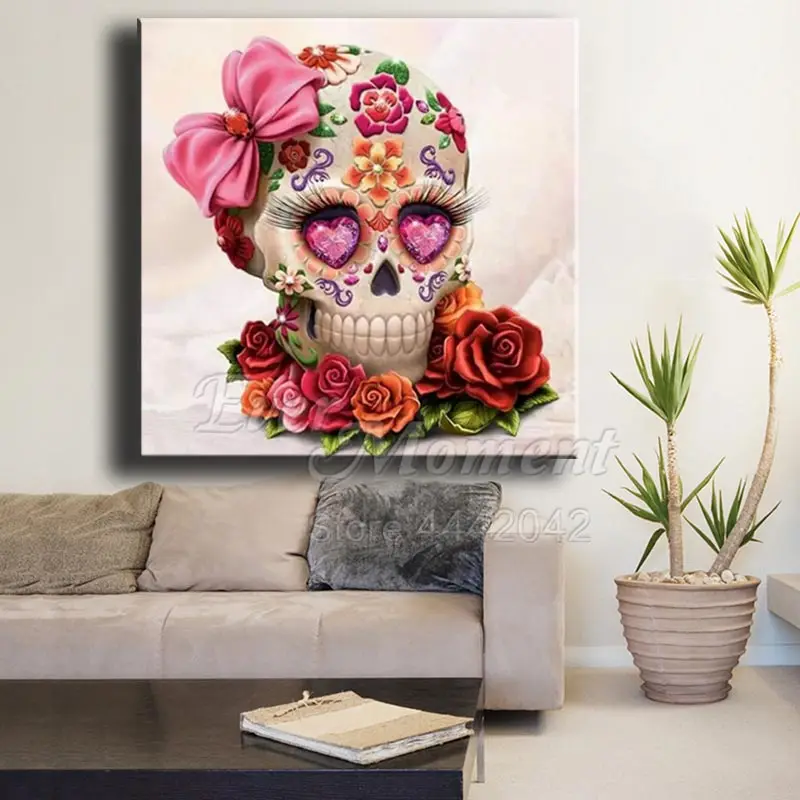 Когда нибудь момент алмазов картина с изображением черепа и цветочным узором для