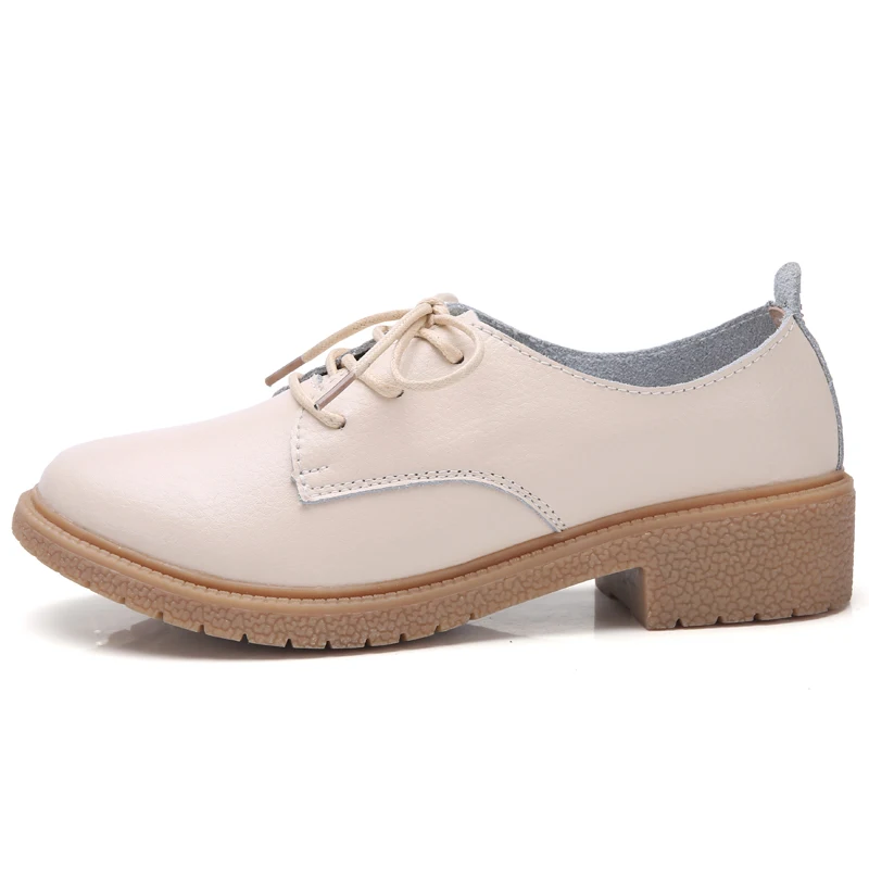 Beige OUKAHUI/Новые Модные осенние женские туфли-оксфорды в британском стиле; повседневные туфли из натуральной кожи на квадратном каблуке 3,5 см; маленькие размеры 33-41 - Цвет: Beige