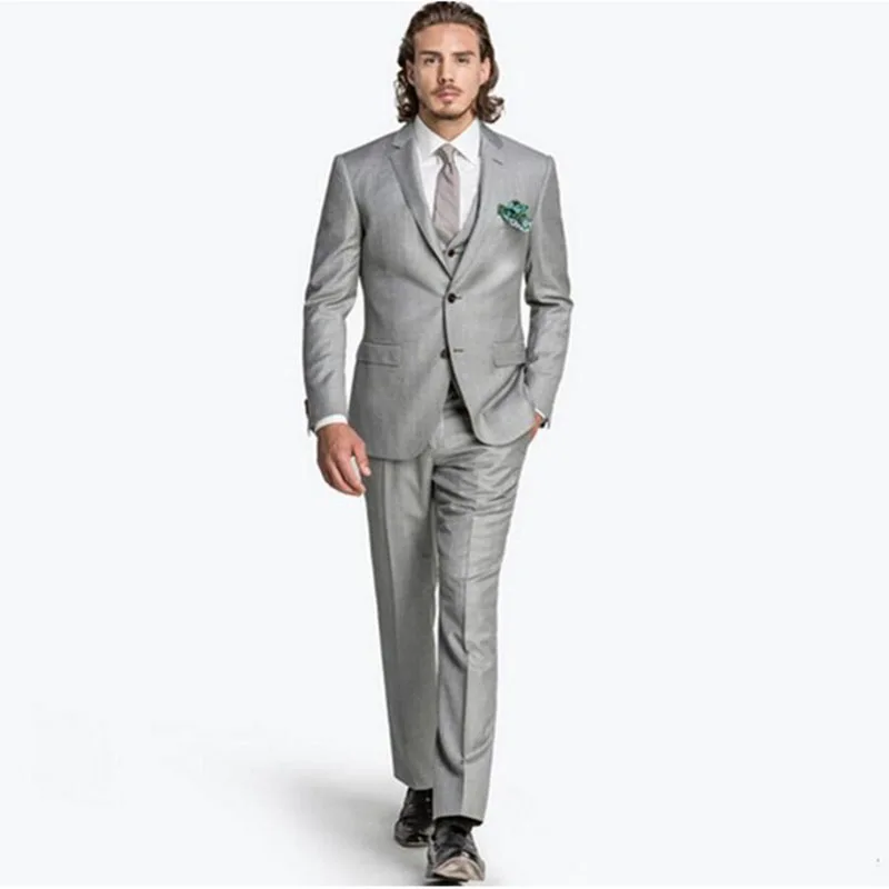

Custom Made Two Buttons Gray Men Suit Three Pieces Formal Wedding Party mens suits Slim Fit Groom Tuxedos (Jacket+Pants+Vest)