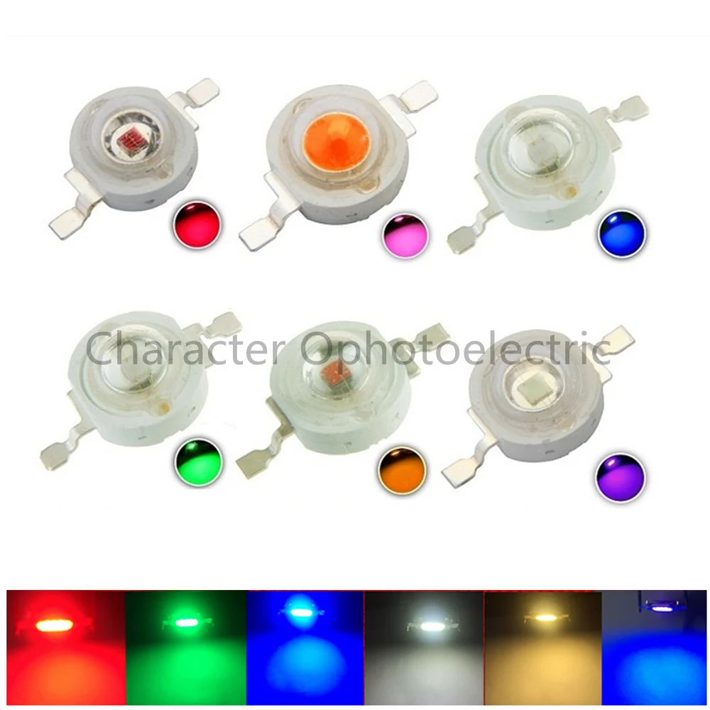 50 шт. LED 1 Вт 3 высокомощный светодиодный чип RGB королевский синий темно-красный