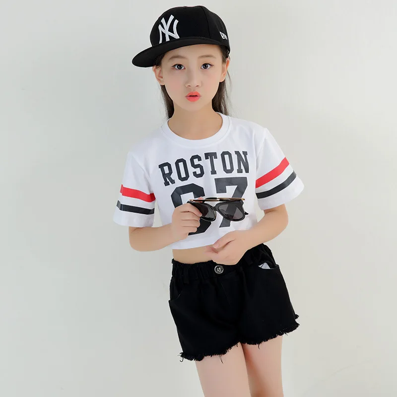 Детские свободные укороченные футболки топы повседневные шорты одежда в стиле