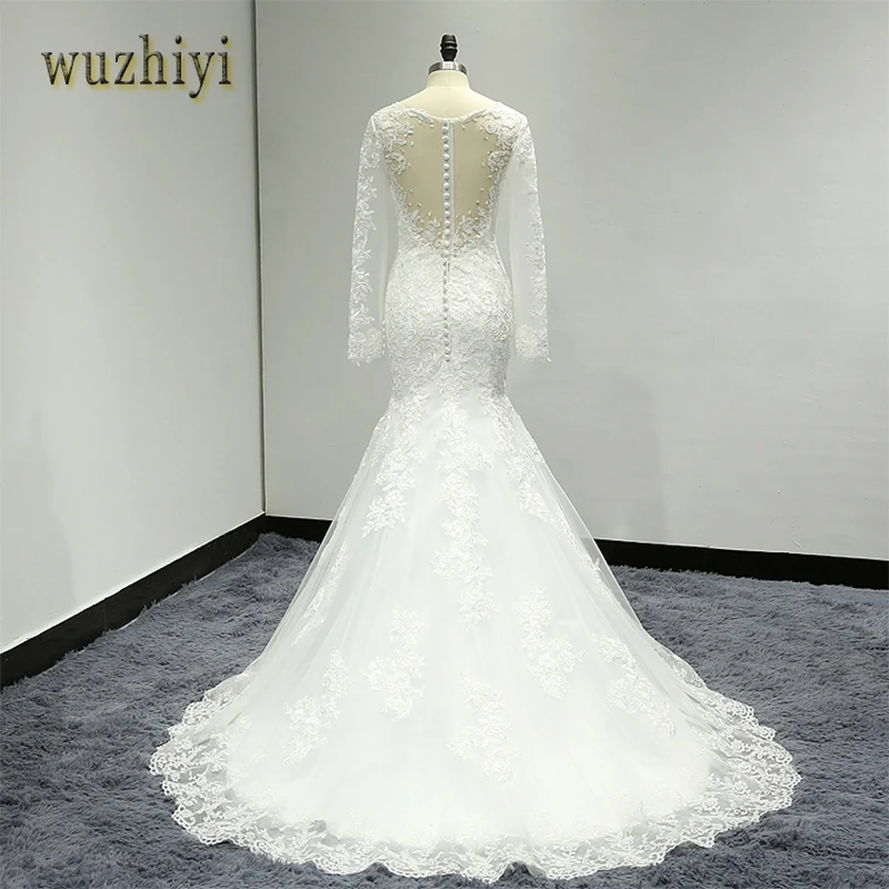 WUZHIYI Robe De брак Русалка свадебное платье размера плюс Иллюзия Тюль Кружева