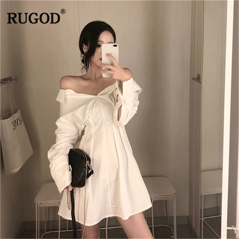 Платье туника RUGOD однотонное сексуальное платье с треугольным вырезом и отложным