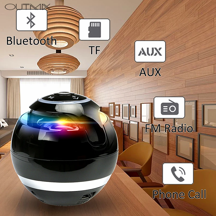 OUTMIX Bluetooth Динамик мини Портативный Беспроводной Динамик Саундбар бас Бумбокс Sound box с микрофоном TF карта fm-радио светодиодный