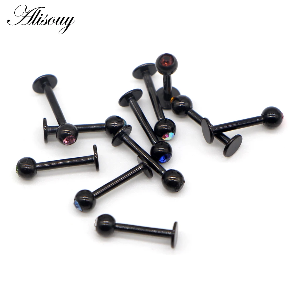Alisouy 1 PC Surgical Stainless Steel Lip Rings Labret Ear Stud Piercing Bar With Crystal Percing Earring Body Jewelry