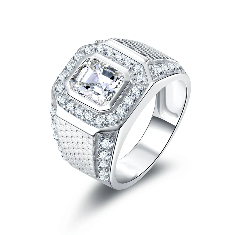 Подлинная 925 пробы серебряные кольца люди Роскошные 2.5Ct лаборатория выращенные синтетические Sona кольцо для мужчин модные спортивные кольца модные ювелирные изделия