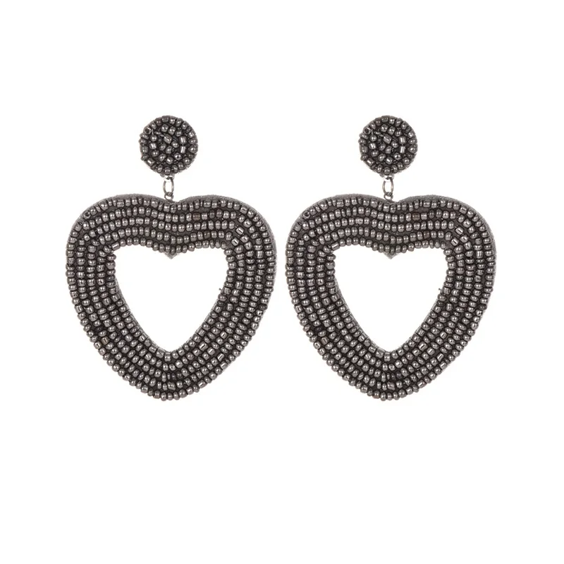 gray Handmade Beaded Earrings Jewelry Wedding Bridal Special Gift Bohemian Red Love Heart Fringed Drop Dangle Earrings Party - Metal Color: gray