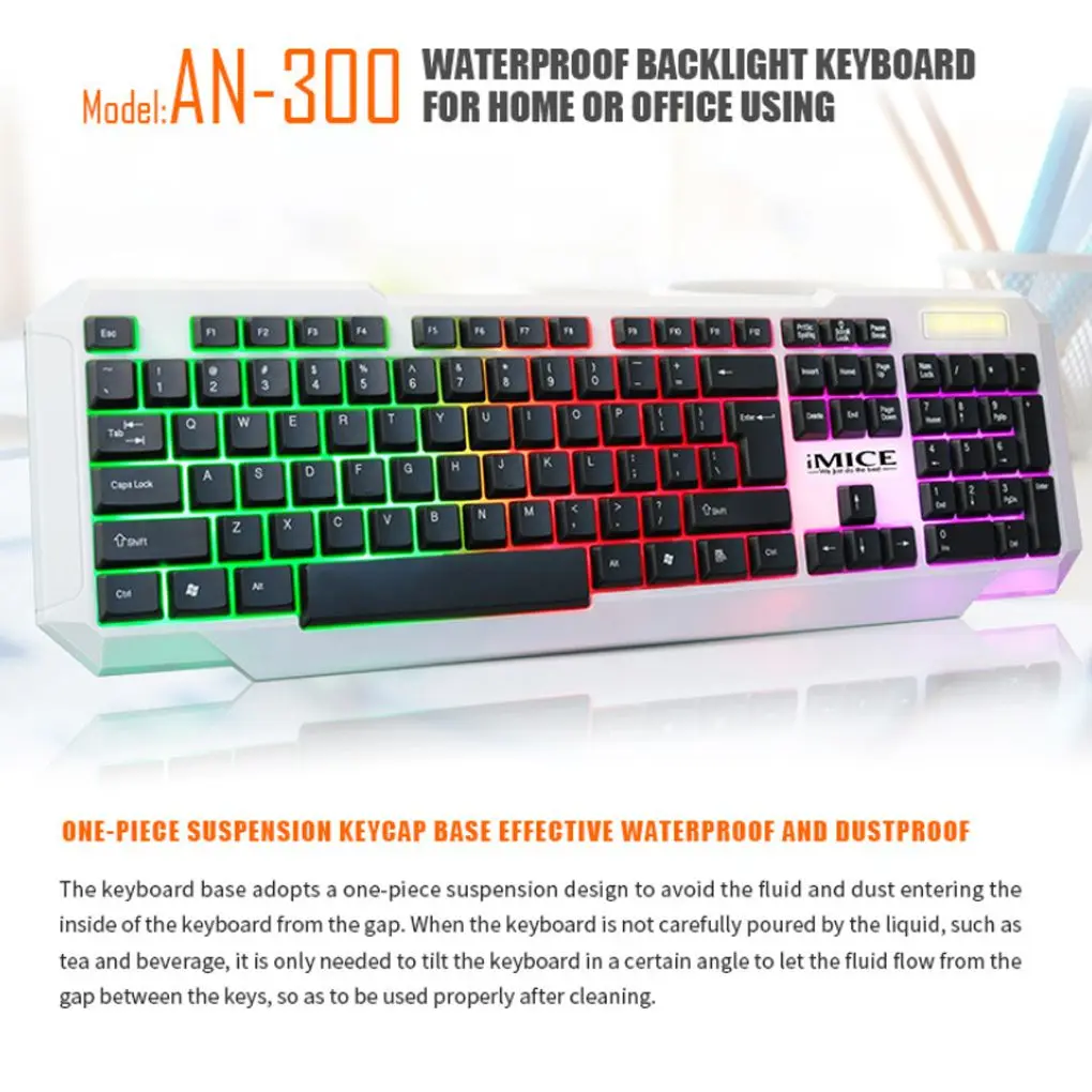 

iMICE AN-300 Laptop Desktop PC USB Wired Keyboard Waterproof 104 Keys Backlight Office Gaming Keyboard
