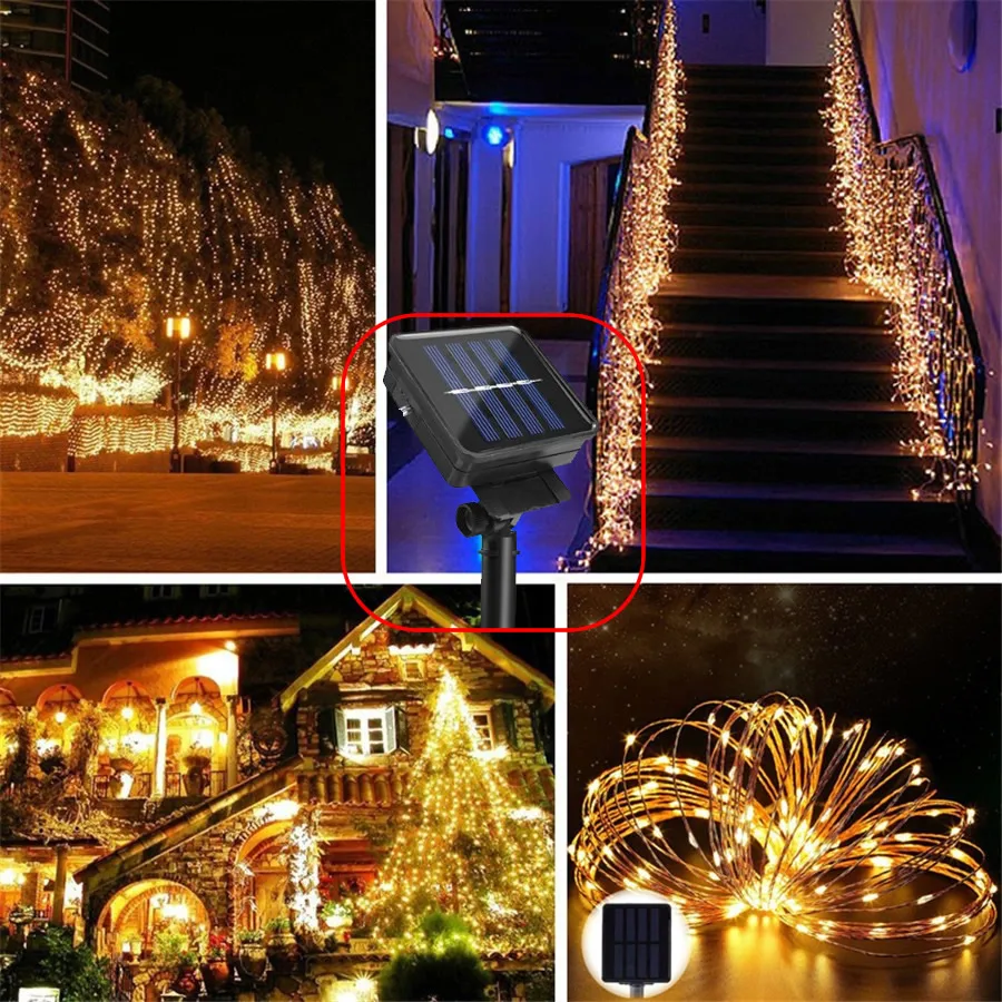 Рождество Солнечный светодиодный свет шнура водонепроницаемый 10 м 33ft 100 Медный