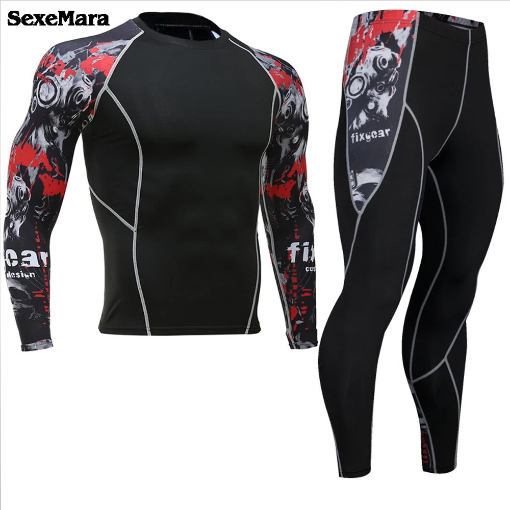 MMA Men's Compression thermal underwear Sport Suits Long Johns Gym Fitness workout Tights Sportswear Set mens leggings | Мужская