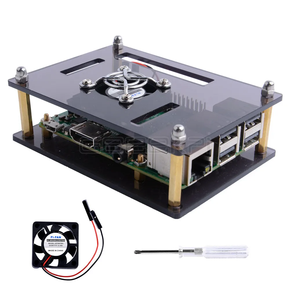 Прозрачный/темно-коричневый акриловый чехол GeeekPi для Raspberry Pi 4 Модель B, чехол с охлаждающим вентилятором для платы Raspberry Pi 4B/3B+/3B/2B