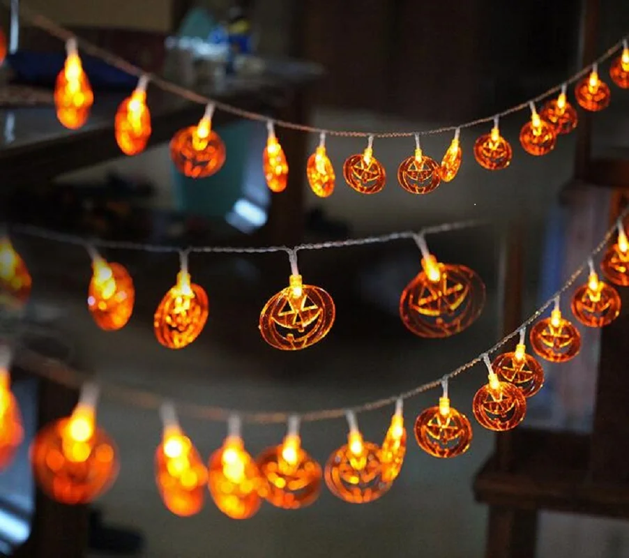10 LED Pumpkin Lantern Fairy String Lights Halloween Decor Battery Powered | Освещение