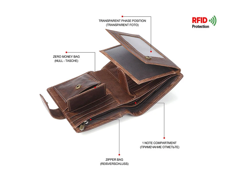 Мужской кошелек из натуральной кожи, Ретро стиль, Rfid Блокировка, Мужской многофункциональный короткий кошелек, фото, держатель для карт, с карманом для монет
