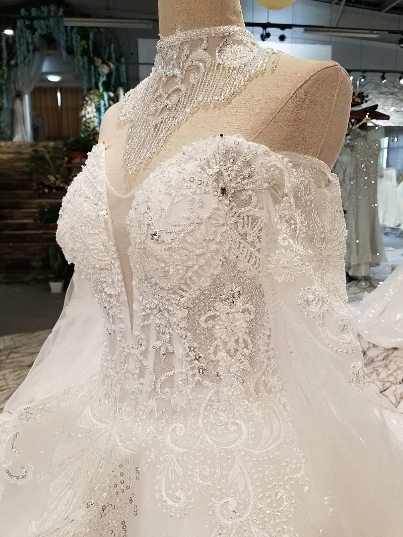 

LS30001 lantern sleeve puffy wedding gown with collar chain sexy sweetheart 2020 best seller